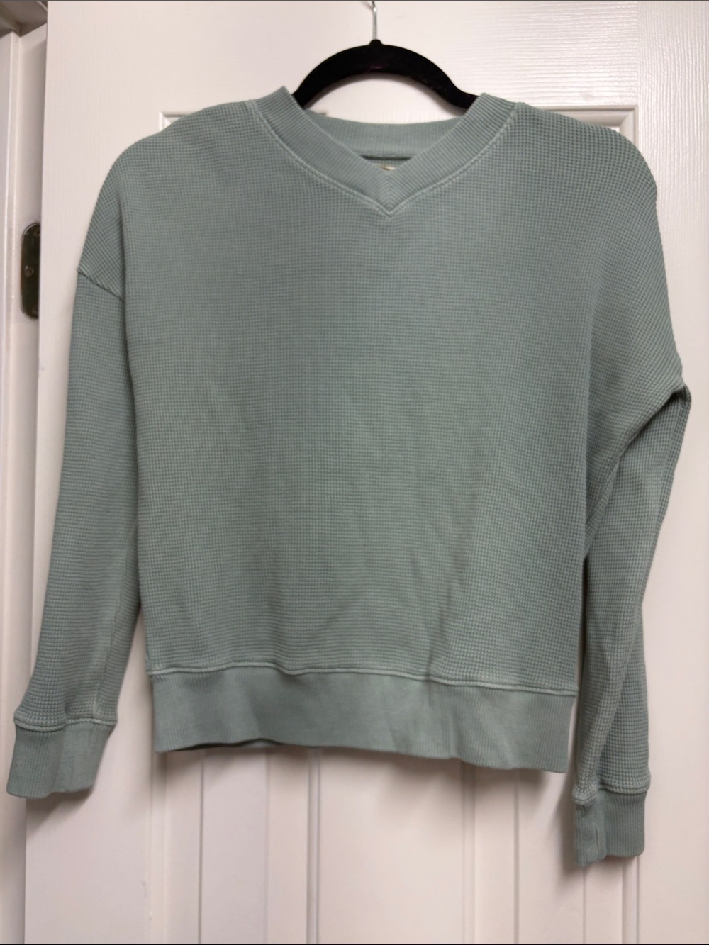 Madewell Light Sage Green Waffle-Knit V-Neck Shirt
